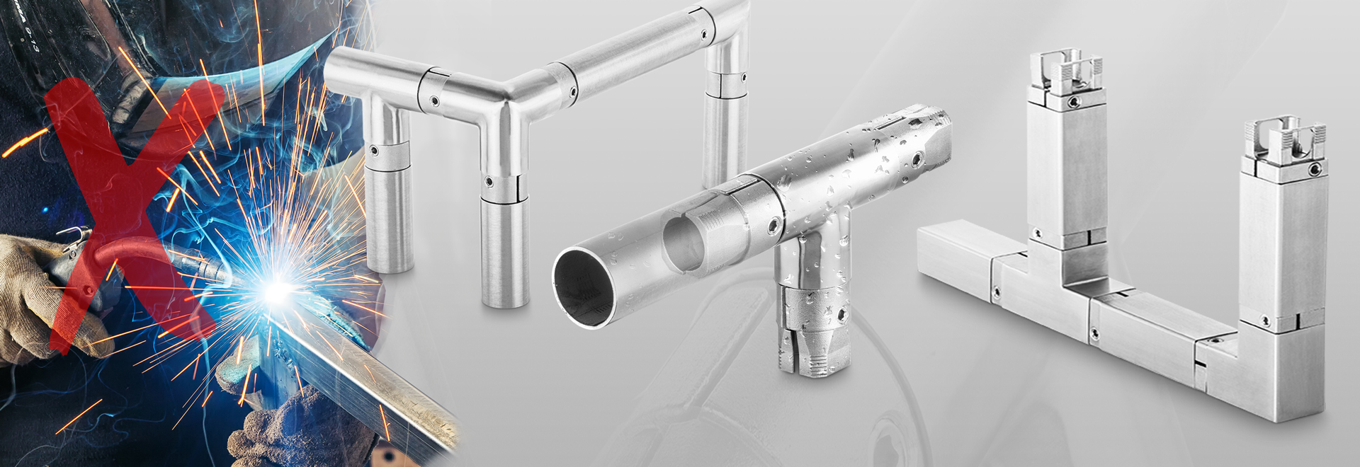 Stainless steel Connecting system without welding. Easy assembly with just one tool.